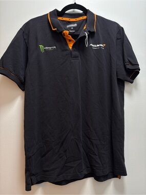 McLaren Racing Formula 1 Black & Orange Polo Shirt with Monster Energy Logo